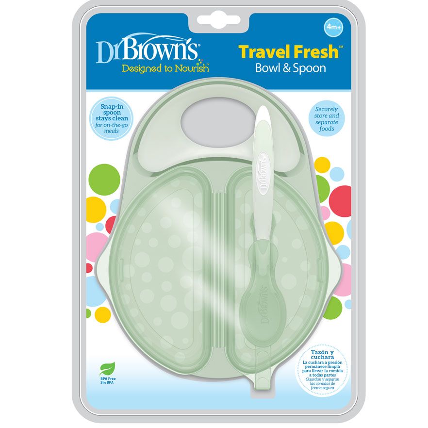 Dr Brown's Travel Fresh Bowl and Spoon, Light Green, 1-Pack, TF010-P3