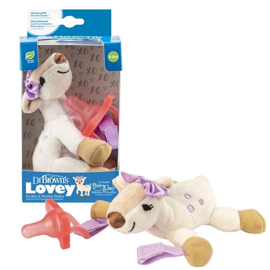 Dr Brown's Deer Lovey with Pink HappyPaci Silicone One-Piece Pacifier, AC158(0-12m)