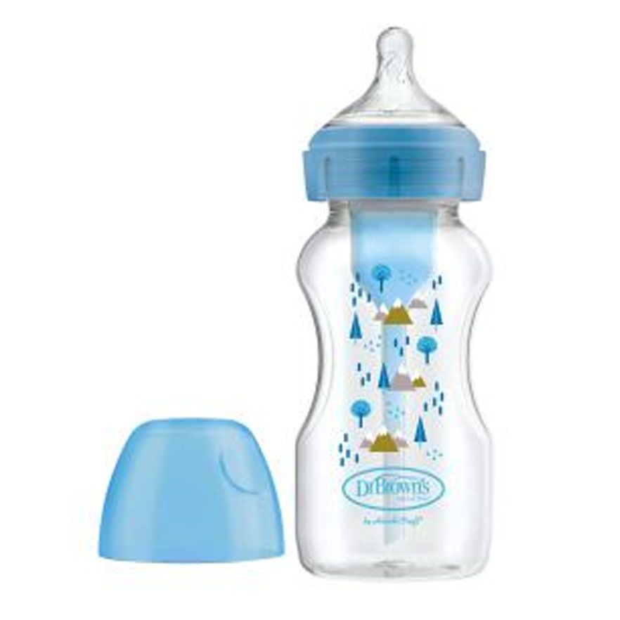 Dr Brown's 9 oz/270 mL Wide-Neck Options+ Bottle, Blue alpine deco, 1-Pack, WB91802-INTLX