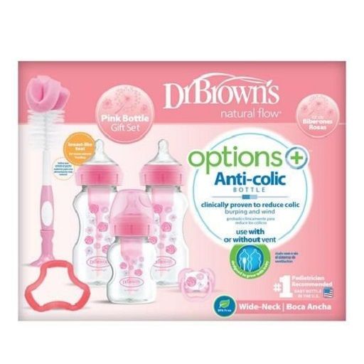 Dr Brown's Options+ Anti-Colic Baby Bottles Gift Set, Pink, WB03601- ESX