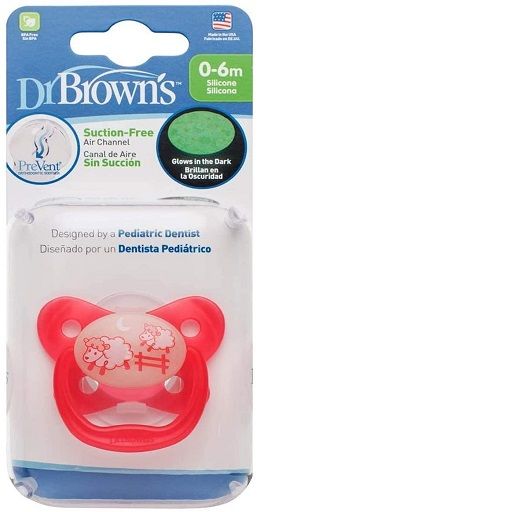 Dr Brown's Prevent Glow In The Dark Butterfly Shield Pacifier - Stage 1 * 0-6M - Pink (Sheep),  PV11007-ES