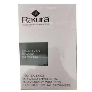Rakura Himalayan Classic Green Tea 100 Tea Bags in Foiled Envelopes Individually wrapped for Exceptional Freshness