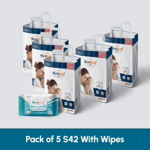 MumBuds American Ultra Thin Baby Diaper 42Pcs Small Pack of 5 with Wipes