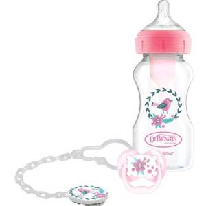 Dr. Brown's Wide-Neck Options+ Bottle + Soother Gift Set - Pink - 0m+,  Wb91611-Intlx