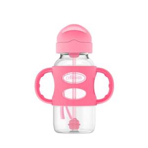 Dr. brown's oz/270 mL Wide-Neck Sippy Straw Bottles w/ Silicone Handles, Pink, 1-Pack 6m+, WB91011