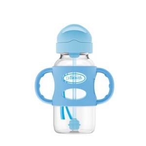 Dr. Brown's 9 oz/270 mL Wide-Neck Sippy Straw Bottles w/ Silicone Handles, Blue, 1-Pack 6m+, WB91012