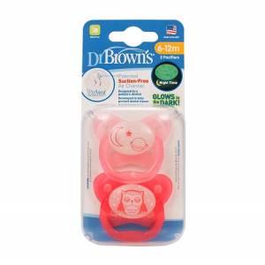 Dr. Brown's PreVent Glow in the Dark Butterfly Pacifier, Stage 2 Pink, 2-Pack 6-12m,  PV22007-P4