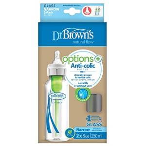 Dr. brown's 8 oz/250 mL Options+ Glass Narrow Baby Bottles, 2-Pack, SB82023-P2 - 0m+