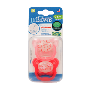 Dr. Brown's PreVent Glow in the Dark Butterfly Pacifier, Stage 1 Pink, 2-Pack for 0-6m,  PV12007-P4