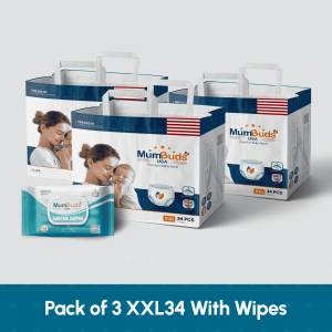 MumBuds American UltraThin Baby Diaper XXL 34Pcs Pack of 3 With Wipes