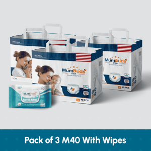 MumBuds American Ultra Thin Baby Diaper Medium 40Pcs Pack of 3 with Wipes