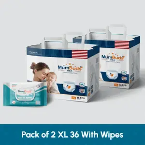 MumBuds American UltraThin Baby Diaper XL 36Pcs Pack of 2 With Wipes