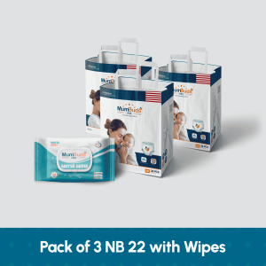 MumBuds American UltraThin Baby Diaper Newborn 22Pcs Pack of 3 With Wipes