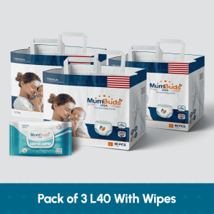 MumBuds American UltraThin Baby Diaper Large 40Pcs Pack of 3 With Wipes