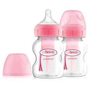 Dr. Brown's 5 oz/150 ml Options+ Wide-Neck Bottle, PP, PINK, 2-Pack, WB52601- ESX