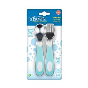 Dr. Brown's Soft Grip Spoon & Fork Set, Teal,TF027