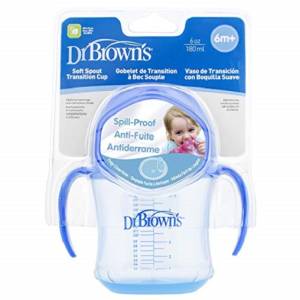 Dr. Brown's 6 Oz / 180 Ml Soft-Spout Transition Cup W/ Handles - Blue (6M+), Tc61004-Intl