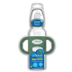 Dr Brown's 8 oz/250 mL Narrow Sippy Spout Bottle w/ Silicone Handles, Green, 1-Pack (6m+), SB81077-P3