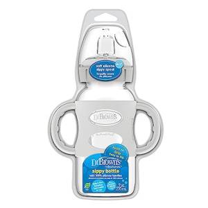 Dr Brown's 9 oz/270 mL Wide-Neck Sippy Spout Bottle w/ Silicone Handles, Gray, 1-Pack, WB91083-P3