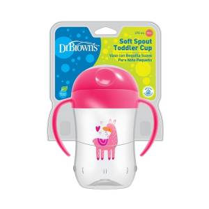 Dr. Brown's 9 oz/270 mL Soft-Spout Toddler Cup w/ Handles - Pink Llama Deco (9m+), 1-Pack, TC91024-INTL