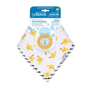 Dr Brown's Super Soft Bandana Bib with Snap-On Teether, Bananas/Black Stripes, 2-Pack, AC241-CA-P4