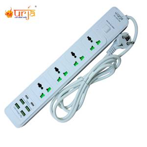 Urja (Q5U-2M) 4 Port, 4 USB & 2 Port PD charging slot Surge Protector - 2500W (10-16A) Universal Extension Multiplug