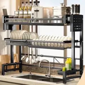 Two Layer Over The Sink Dish Drying Metal Dish Rack 72Cm