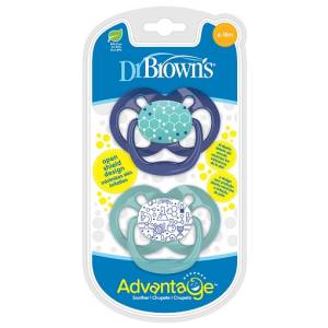 Dr. Brown's Advantage Pacifiers Blue Chemistry 2- Pack , Stage 2( 6-18m) , PA22002-INTLX