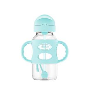 Dr. Brown 9 oz/270 mL Wide-Neck Sippy Straw Bottles w/ Silicone Handles, Green, 1-Pack- 6m+, WB91013