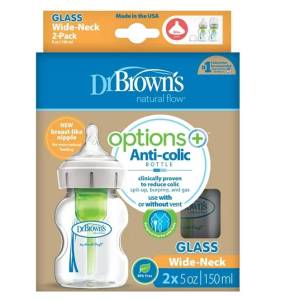 Dr. brown's 5 oz/150 mL Options+ Wide-Neck Bottle, Glass, 2- Pack, WB52700-P2