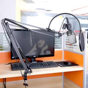 Professional Recording Microphone Stand NB-39 Adjustable 43.3/110cm Studio Recording Suspension Boom Scissor Arm Stand with Mounting Clamp