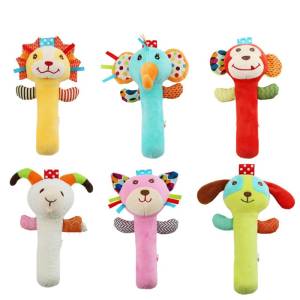 Soft & Cute Animal Design Anti-Toxic Hand Stick Grasping Rattle Toy with Chu-Chu & Teether Sound for 0 month+ Baby