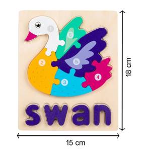 Cute Baby Colorful Wooden Swan Shaped Puzzle, Numerical Number with Animal Name Early Learning & Education Toys 3D Jigsaw Montessori Puzzle for Kids