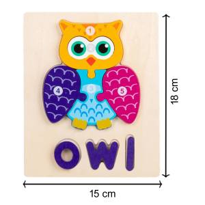 Cute Baby Colorful Wooden Owl Shaped Puzzle, Numerical Number (1-5) with Animal Name Early Learning & Education Toys Jigsaw Montessori Puzzle for Kid