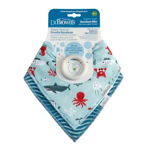 Dr Brown's Super Soft Bandana Bib with Removable Teether, Sea Creatures/Waves, 2-Pack , AC273-CA- P4