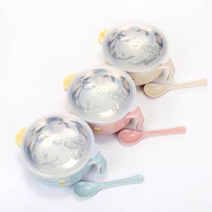304 Stainless Steel Hot Water Injection Bowl for Feeding Baby with Handles & Spoon