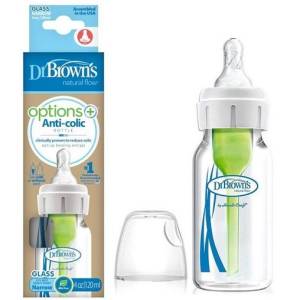 Dr. Brown's 4 oz/120 mL Options+ Glass Narrow Anti-Colic Baby Bottle , 1-Pack SB41001-P4