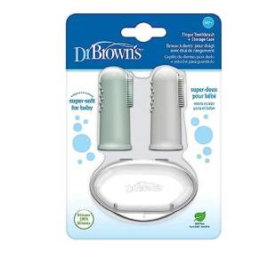 Dr. Brown's HG011 Silicone Finger Toothbrush with case, Gray and Light Green, 2-Pack