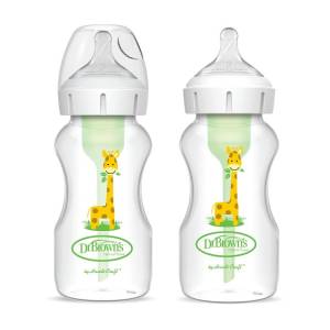 Dr Brown's 9oz/270 mL PP Wide-Neck Anti-Colic Options+ Baby Bottle, w/L2 Nipple, Giraffe, 2-pack , WB92017-ESX