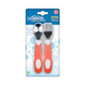 Dr. Brown's Soft Grip Spoon & Fork Set, Coral,TF026
