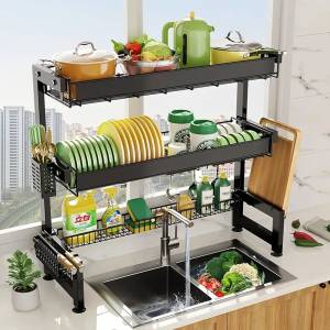 Double Tier Over Sink Dish Drying Kitchen Rack