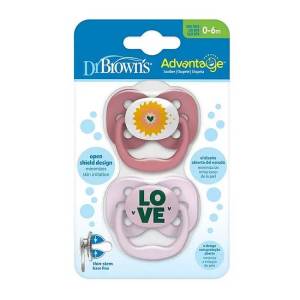 Dr. Brown’s Advantage Pacifiers, Stage 1, Pink Stars, 2 pack (0-6 months) ,PA12001-INTLX