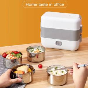 Electric Lunch Box 4 Liners Stainless Steel Electric Thermal Heating Food Steamer Portable Office Mini Rice Cooker 2L White 220W