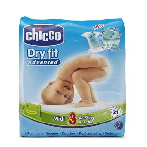 Chicco Dry Fit Advanced Taped Diaper For 4-9Kg Midi 21 Pieces