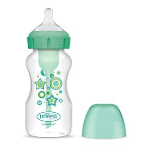 Dr Brown's 9 oz/270 mL PP Wide-Neck Anti-Colic Options+ Baby bottle, Green Stars design, 1-Pack,Wb91806-Intlx