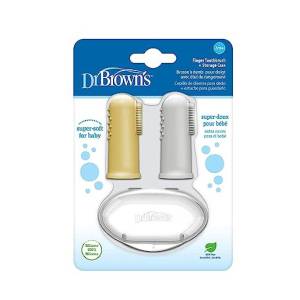 Dr Brown's Silicone Finger Toothbrush with case, Gray and Yellow, 2-Pack, HG015