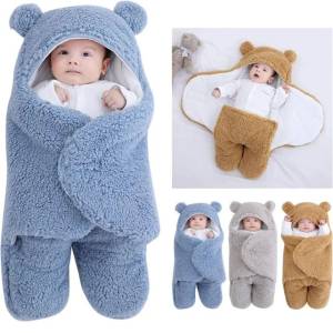 Newborn Baby Hooded Blanket Sleeping Bag With Legs Knit Stroller Wrap