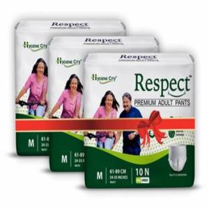 Respect M Adult Diaper Pants Style for Unisex with Wetness Indicator 30 Count M 24-35 Inches ( Pack Of 3)