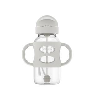 Dr. Brown's 9 oz/270 mL Wide-Neck Sippy Straw Bottles w/ Silicone Handles, Gray, 1-Pack- 6m+, WB91014