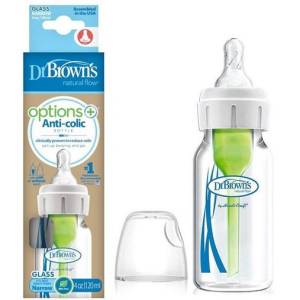 Dr. Brown's 4 oz/120 mL Options+ Glass Narrow Anti-Colic Baby Bottle , 1-Pack SB41001-P4